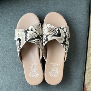 Vince Camuto snake print platform slides
